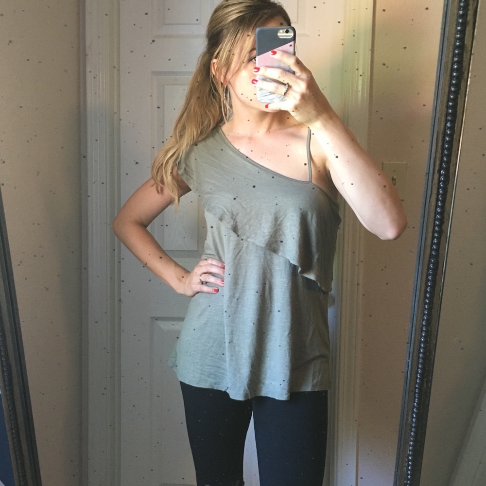 Olive Green One Shoulder Ruffle Top